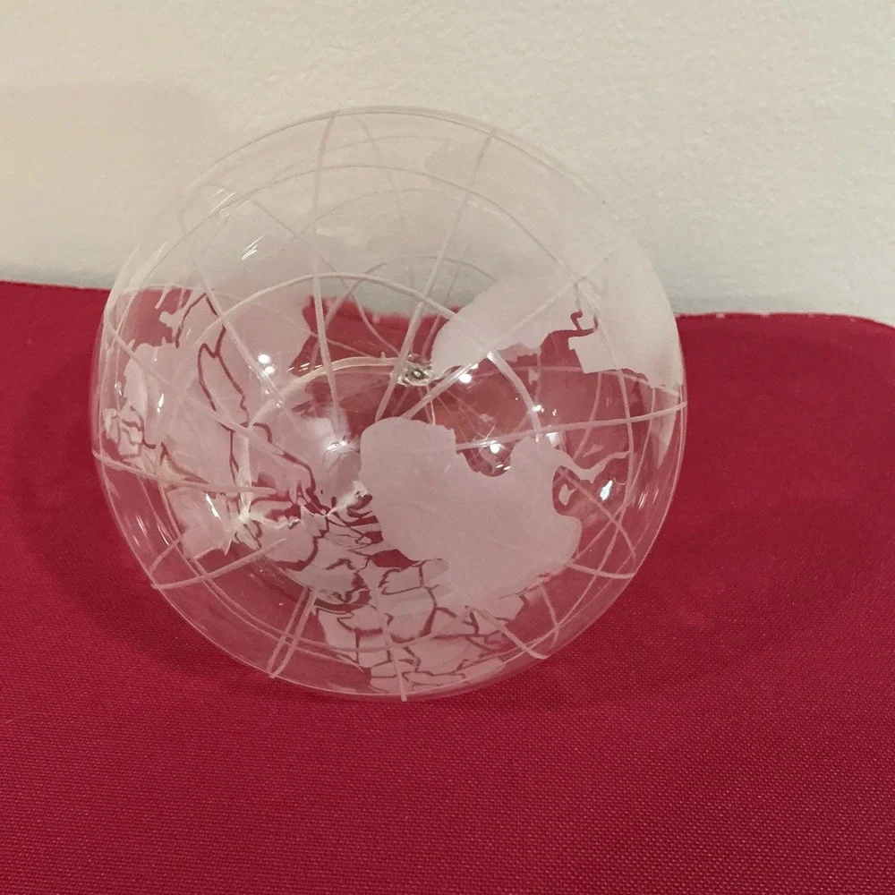Planet Earth World Map Globe Blown Glass Christmas Ornament Pottery Barn RARE